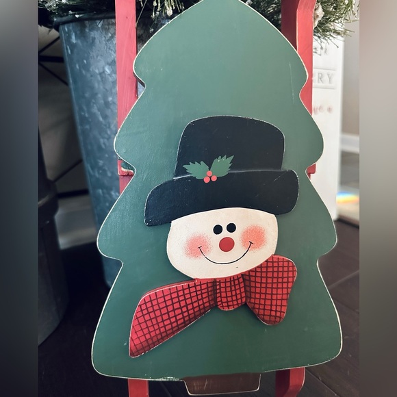 Rustic Wooden Snowman Tree Sled – Vintage Christmas Decoration - Picture 3 of 5